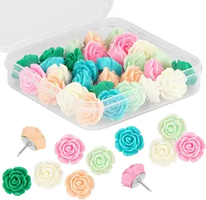Push Pins for Cork Board - 30pcs  6 Colors Flower Pushpins