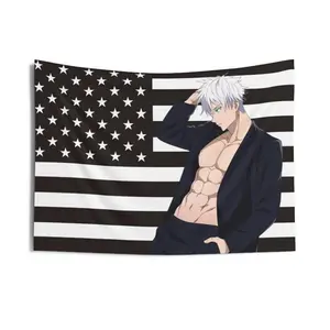 Gojo America Flag Tapestry, Anime Funny Room Merch, Backdrop Tapestry JJK Aesthetic Gift 60X40 living sofa Decor Sunset