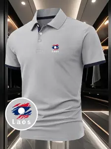 Men's Summer Short Sleeve Polo Shirt Laos Flag Print Design Simple Fashion Breathable Comfortable For Everyday Wear Sports Fitness Business Party Mature Men's Essential Casual Shirt