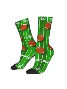 Men's American Football Sports Socks, Durable Polyester Athletic Crew Socks, Touchdown Field Goal, for Game Day Practice Casu