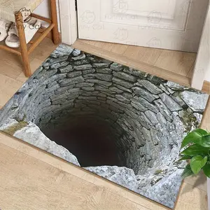 1pc Visual Illusion Endless Abyss Stone Wellhead Door Mat - HD Printed Marble Pattern Non-Slip Mat, Non Slip Rug, Machine Washable Polyester with Rubber Backing for Indoor/Outdoor Use at Front Door, Entryway, Realistic Floor Covering, Unique Rugs