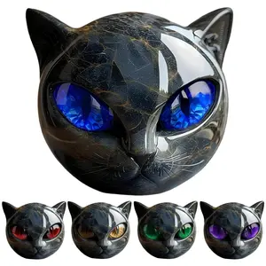 Luxurious Cat Stone Carving, Faux Marble Resin Statue, Elegant Home Decor & Gift, Healing Stone, Handmade Resin Sculpture, Home Decor Accessory, Interior Decoration Accessories, Decorative Figurines, Resin Animal Sculptures