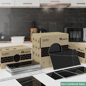 24/48/96 PCS TSF Tile Stickers - High Gloss Black Marble PVC+PET Crystal Foam Waterproof Oil-proof for Floor Ceiling Old Wood Tile Decorative Home Decor