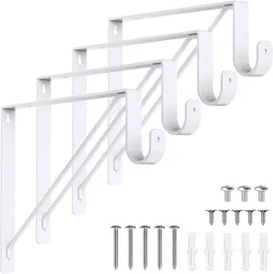 4 Pack Heavy Duty Closet Rod Bracket, Wall Mounted Closet Rod Support with Rod Holder, Triangle Stabilizing Design Closet Shelf Brackets for Closet Bathroom Kitchen, White