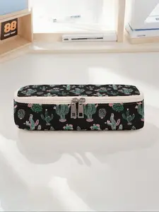 Cactus Print Large Capacity Pencil Case, Durable Multi-Functional Storage Bag, Portable Zipper Organizer for School Office Supplies