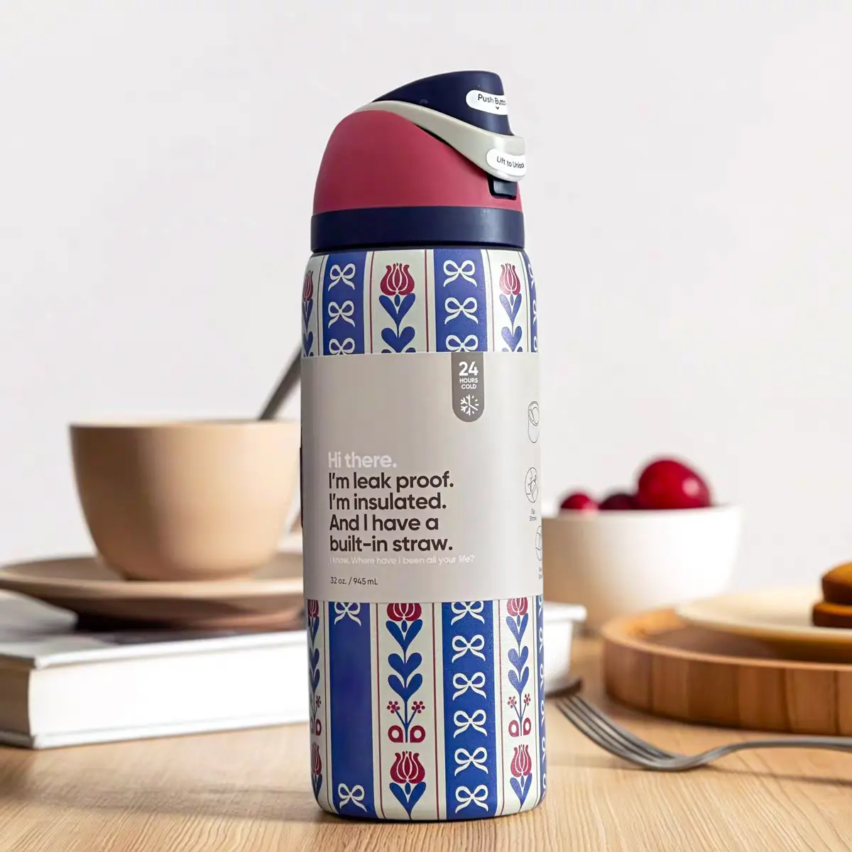OW(Chestnut-Moments of Pure Delight)32oz/945ml Outdoor Sports Water Bottle,Double Wall Vacuum Insulated Portable Drinking Cup, Travel Iced Coffee Cup,Summer Drinking Utensil with Handle and Spout,Perfect for Sipping Cold Drinks in Summer Drinkware Bottled