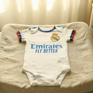 Retro 2021 Babe Bodysuit Add your Name and Number Infant Clothing Newest Fan Bodysuit Soccer Baby Outfit RealMadrid - White