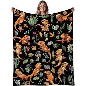 Ultra-Soft Double-Sided Flannel Dragon Throw Blanket, Modern Fine Fibers Heat-Printed Multi-Size, 40x50 in Warm Sofa Cover, Bearded Reptile Lover Gift for Kids, Birthday/Christmas Present, Heat Print