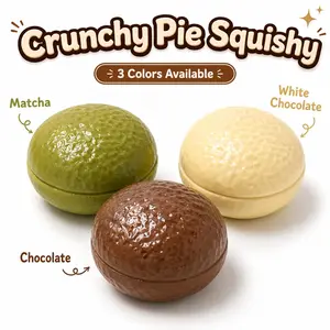 Crunchy Pie Squishy Toy, Bead Filled ASMR Fidget Squeeze Toy, Soft Sensory Stress Relief Desk Toy, 3 Colors Matcha Chocolate White Chocolate