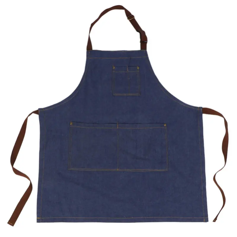 Blue Denim Apron with Buckle Adjustable Strap Front Pocket Waterproof Lightweight for Drawing Painting Restaurant Coffee Waiter Cover
