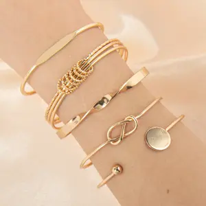 5 Pieces Vintage Elegant Simple Geometric Twisted Glossy Open Bangle Set Women's Daily Match Attend Party Vacation Dating Holiday Gift matching  bracelet