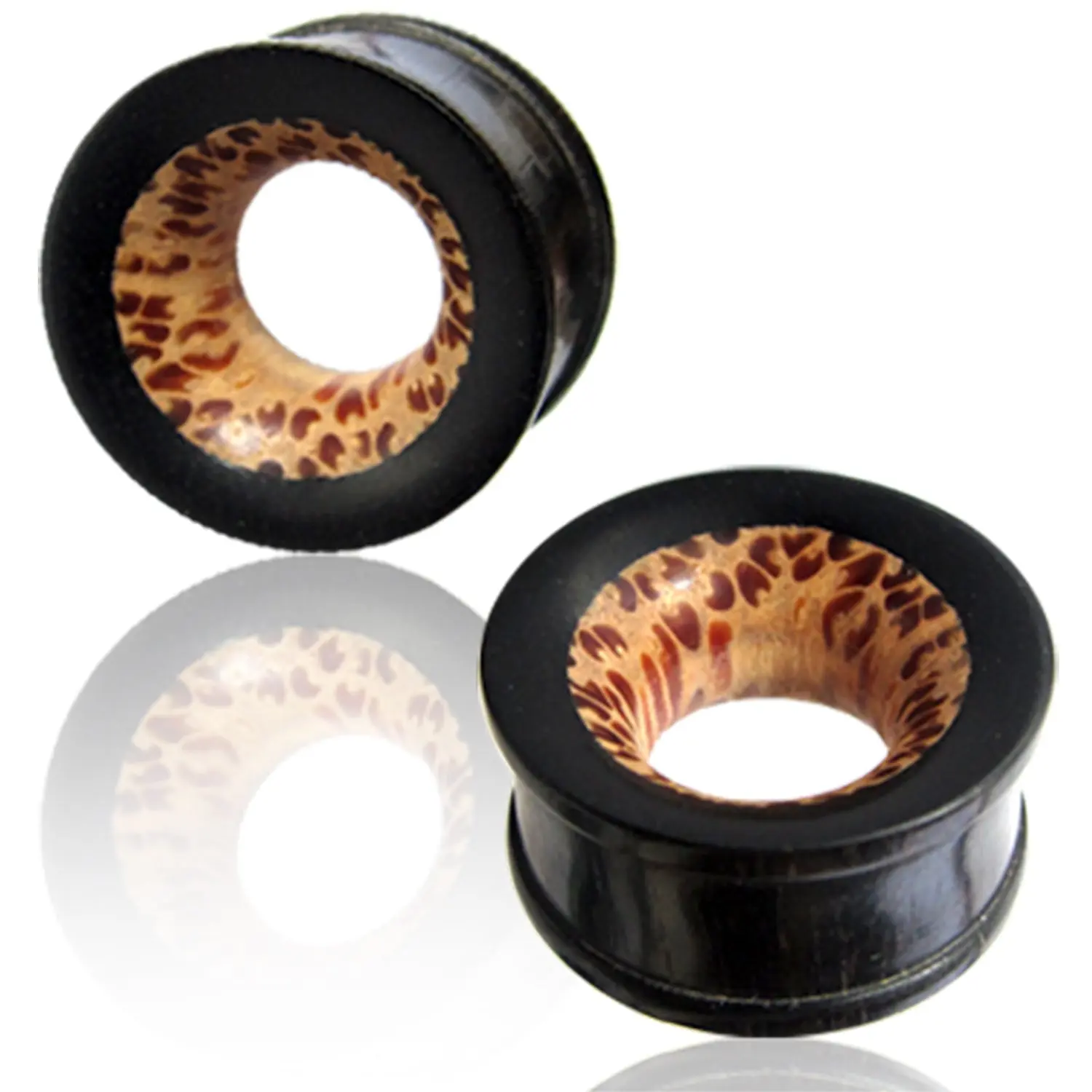 Organic Arang Wood Coco Wood Inlay Double Flared Saddle Ear Tunnels, Pair