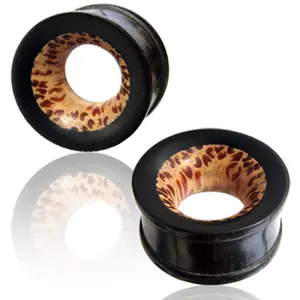 Organic Arang Wood Coco Wood Inlay Double Flared Saddle Ear Tunnels, Pair