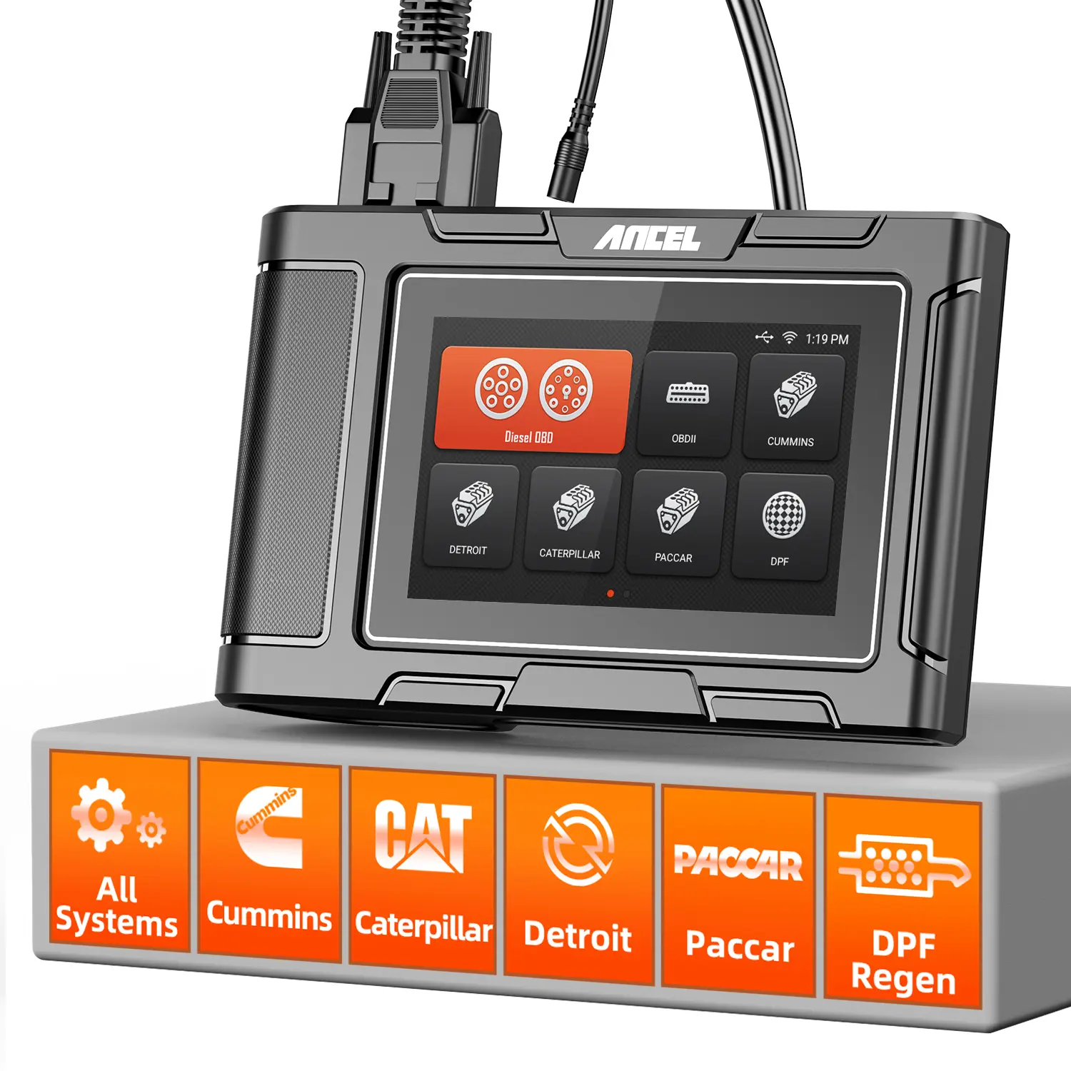 ANCEL HD3400 Heavy Duty Truck & Car 2-in-1 Diagnostic Tool - DPF Regen, Spanish/English, WiFi, OBD2 Scan & Code Reader for Cummins Detroit Caterpillar Paccar OBD-II Engine System