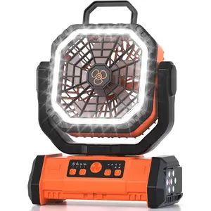 Portable Rechargeable Fan 20000mAh, Camping Fan with LED Light & Remote, USB C Cordless Battery Powered, 4 Speeds Timer Hanging Hook for Travel Tent Outdoor Essentials