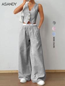 women's striped print vest top & wide leg pants two-piece set, fitted sleeveless top & pants for summer, ladies clothes for daily wear, summer outfits set, matching set, casual fashion set, summer clothing set