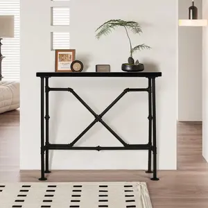 Bar Table, 47.24"L×41.35"H Bar Height Pub Table High Top Rectangular Sofa Console Table Kitchen Dining Coffee Table, for Narrow Space, Living Room, Indoor, Industrial Black Metal, Rustic Walnut