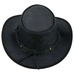 Trekker Leather Cowboy Hat for Men & Women – 100% Top Grain Distressed Leather Outback Hat, Shapeable, Crushable