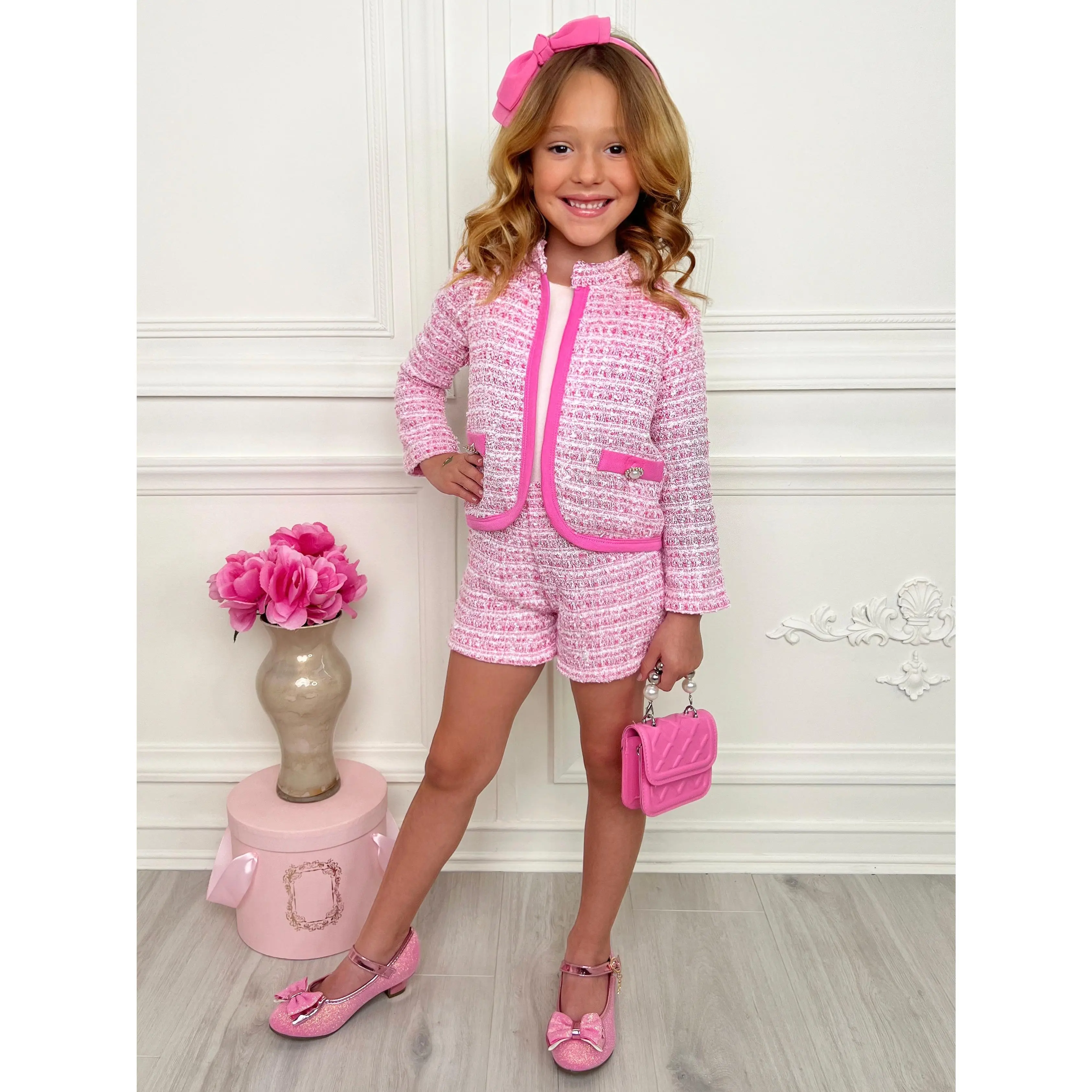 Classy Tweed Matching Blazer and Shorts Set