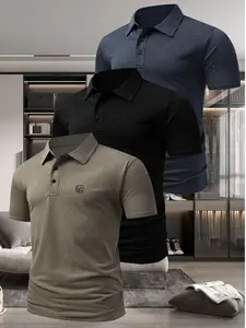 3 Pack Premium Polo Shirts for Men, Big & Tall Executive Polo, Ice Silk Breathable Business Casual Shirt, 4-Way Stretch Polo for Dad