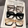 4-Pack Women's Elegant Oversized Square Plastic Frame Glasses, Leopard Pattern Trendy Casual Eyeglasses with Clear Lenses, Stylish Accessories for Streetwear and Daily Use, Fashionable Frames Glasses