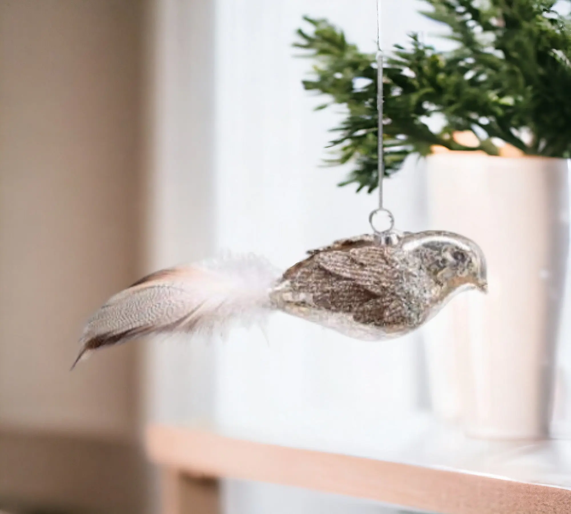 Glass Feathered Bird Christmas Ornament Holiday Decor