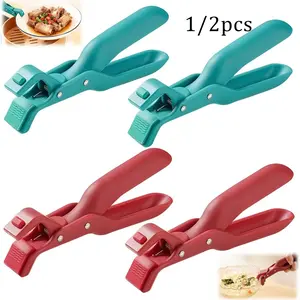 2-Piece Heat-Resistant Silicone Dish Holder Set, Non-Slip Multifunctional Kitchen Utensils Tools for Bowls Pots Plates Dish Handling Microwave & Oven Safe Tongs
