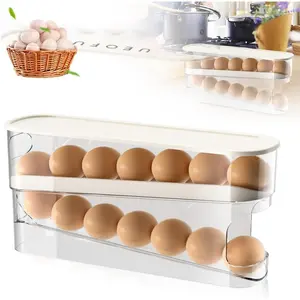 2025  Egg Holder for Fridge, Egg Organizer for Refrigerator Automatic Scrolling Eggs Rack Holder Rolling Dispenser Stackable Container and Storage for Refrigerator with Lid