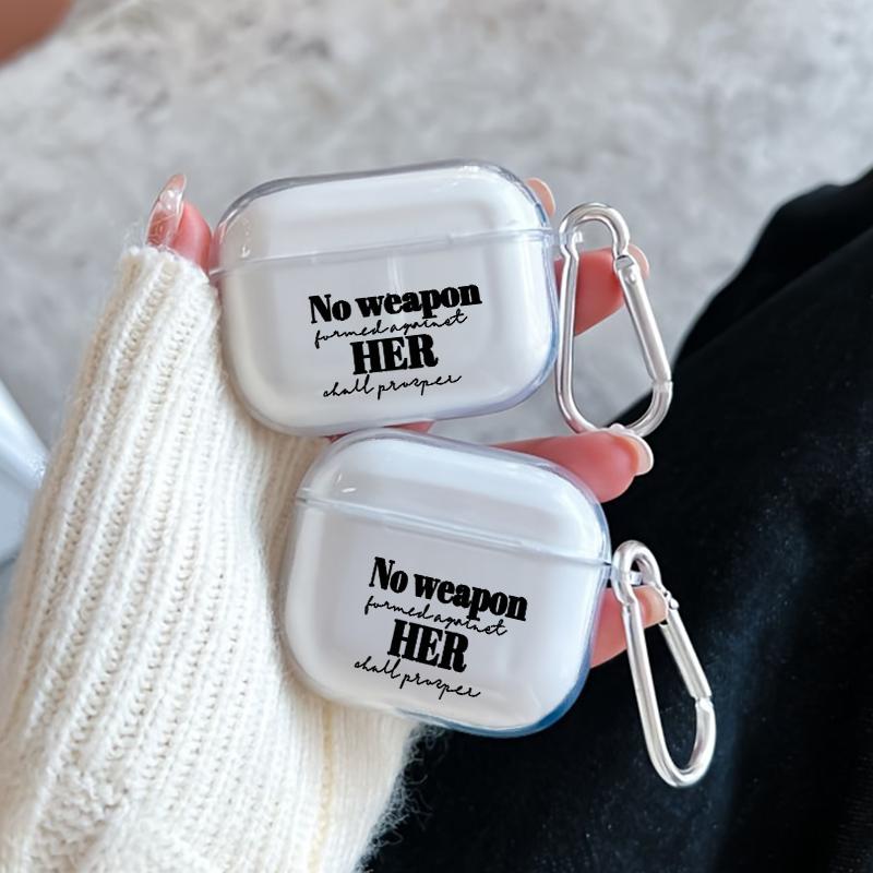 Her Invincible Spirit Pattern Protective Case for AirPods 4/3/2/1/Pro/Pro2 Soft TPU Earphone Cover, Transparent with Keychain