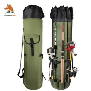Foldable Oxford Fabric Fishing Rod Storage Bag, Portable Lightweight Outdoor Shoulder Carry Case Green for Men Fishing Gear and Baitcaster Rods