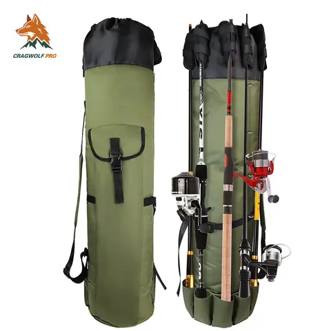 1 x Fishing Rod Bag (0.69kg) - Heavy Duty Folding 600D Oxford Fabric Tackle Organizer, Holds 5 Rods, Large Capacity Shoulder Carry Bag with Adjustable Strap, Magic Tape Fix for Fishermen’s Outdoor Equipment