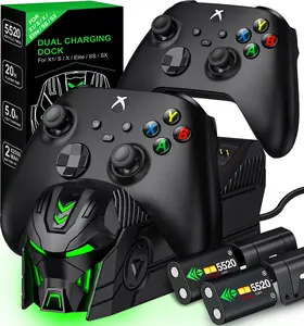 Rechargeable Xbox Controller Charger Station with 2x5520mWh Battery Pack for Xbox One/Xbox Series X/S Controller with 4 Covers Xbox Accessories Console Smartphone