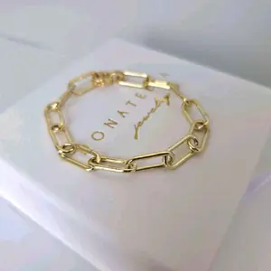 Large Paper Clip Gold Plated Chain Bracelet Sparkly Fashionable Stackable with Other Bracelets Great Plating Quality 18k Gold