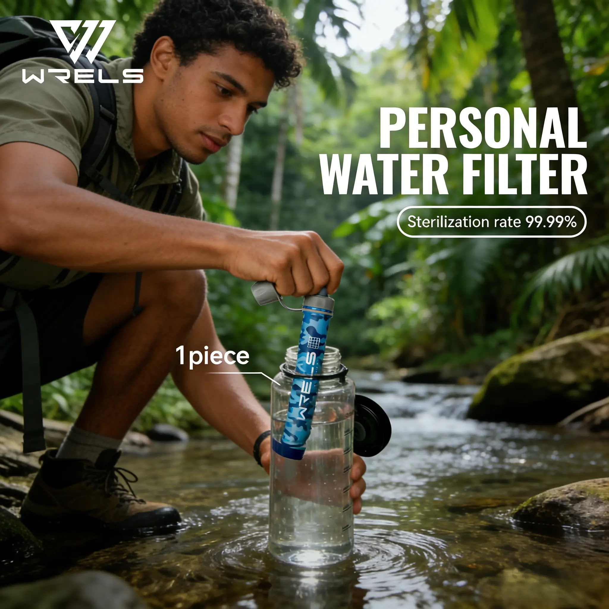 Portable Outdoor Water Filter Set, Camouflage Camping Hiking Cycling Water Purifier, Direct Drinkable Filter Kit, Abs Material