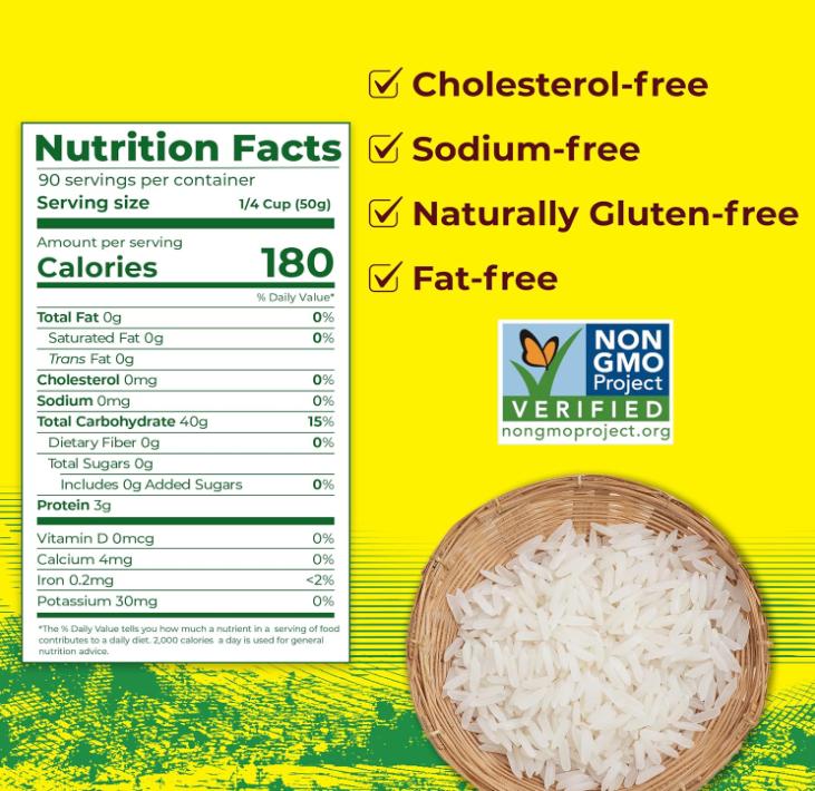 Thai Hom Mali White Jasmine Rice - Prime Grade White Rice - 10 lb Bag