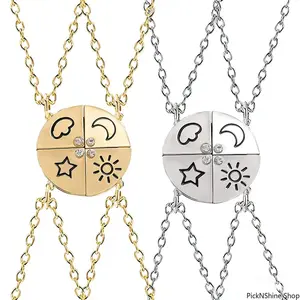 Unisex 4-Piece Basic Magnetic Friendship Puzzle Necklace Set, Gold-Silver Sun-Moon-Star-Cloud Matching Jewelry for Besties, Necklaces for Women, Ideal Birthday Gift