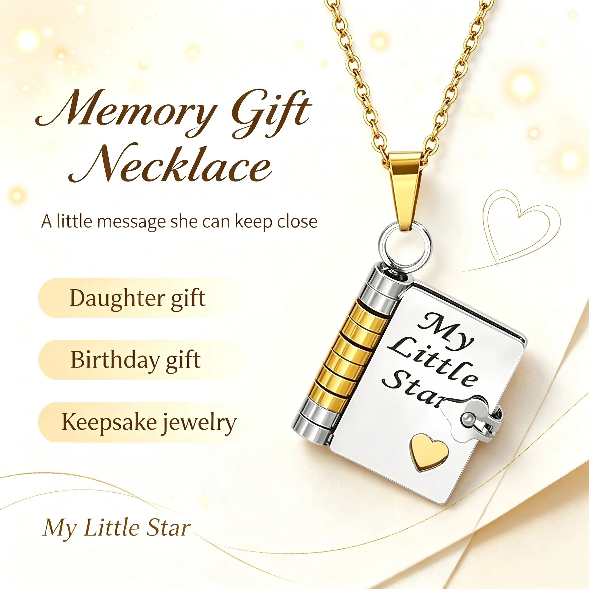 Dainty Hypoallergenic Gold-Plated Book-Shaped Dangling Charm Pendant Necklace - Stainless Steel Chain, Custom Script Name Jewelry, Personalized Name, Customized Non Tarnish Necklaces, Anniversary Gift for Wife from Husband, Personalized Name Necklaces Exq