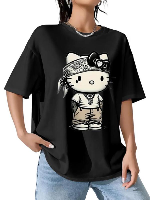 Street Style Hello Kitty Unisex Tee - Black T-Shirt with Graphic Design for Men & Women