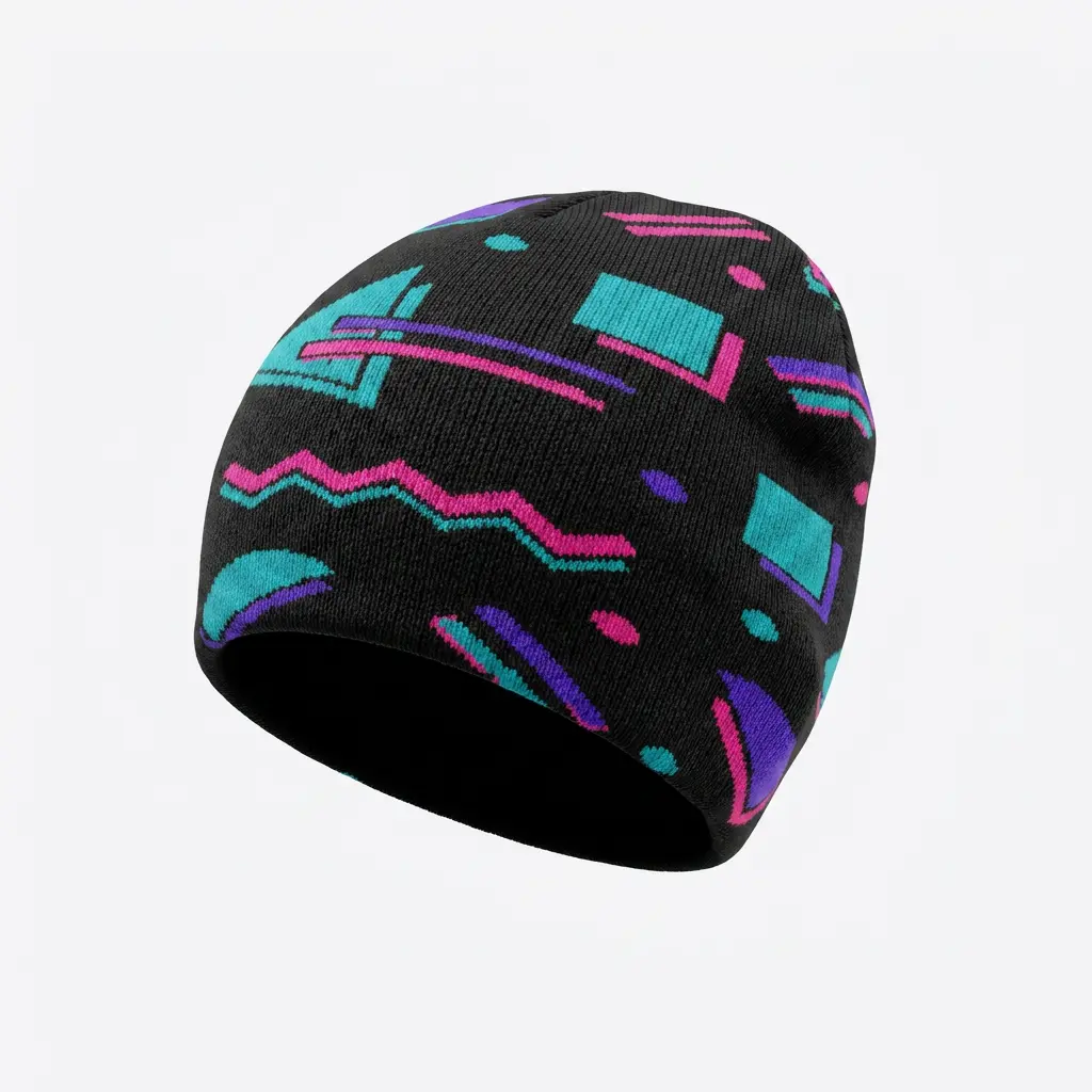 Retro 1990s Carpet Print Beanie, Fashion Accessory Hat