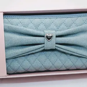 JC Denim Wallet NIB with Quilted Design and Heart Logo Charm in Light Blue Color Secure Zip Closure New in Box