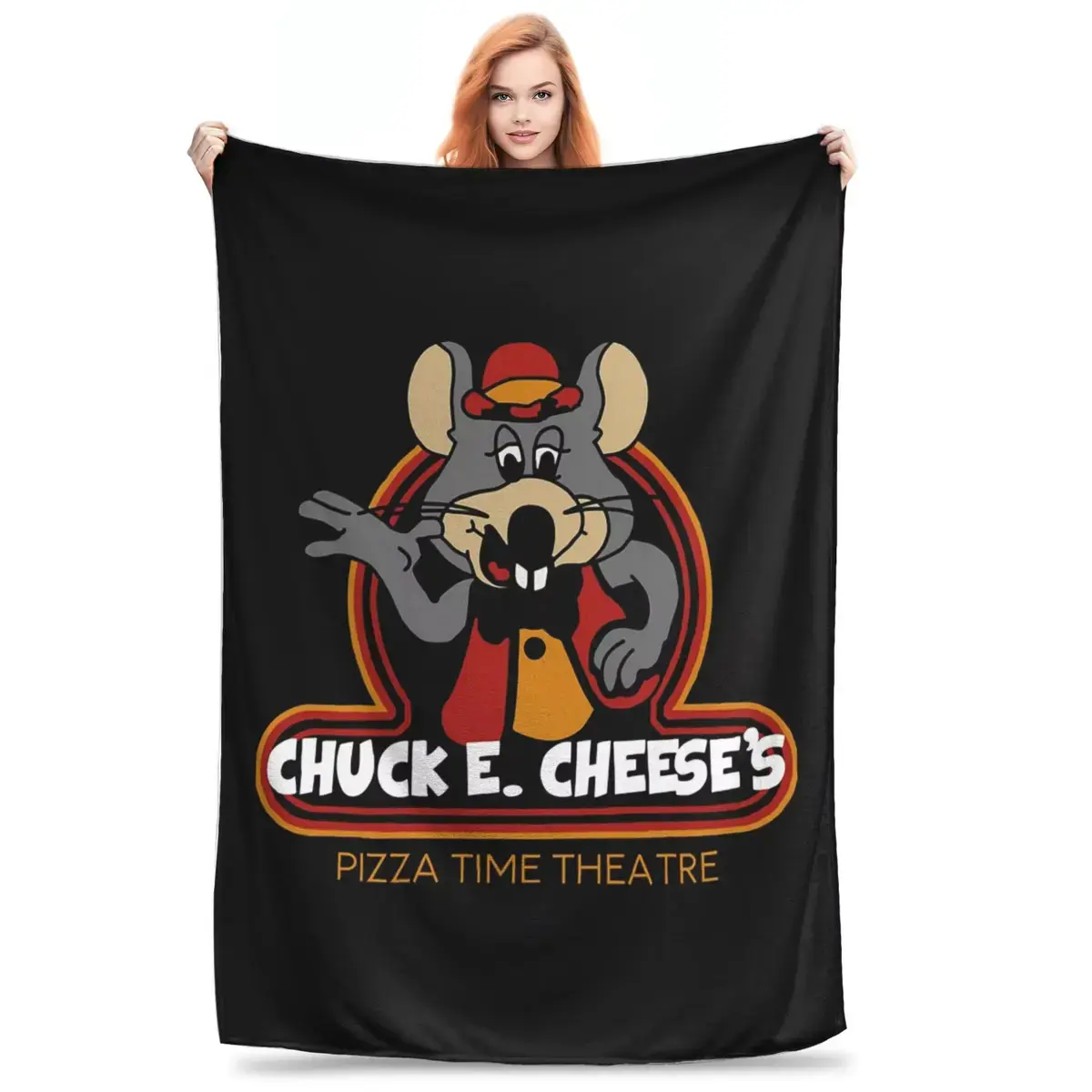 Chuck E Cheese Retro Nostalgia Throw Blanket, Vintage Cartoon Style Soft Plush Blanket, Cozy Lightweight Flannel Blanket for Sofa Bed Couch, 90s Memory Inspired Home Decor Gift for Fans