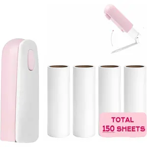 Mini Lint Roller with 150 Sheets, Travel Size Portable Lint Roller Compact  Remover with 5 Refills, Sticky Small Lint Remover for Pocket Travel Essentials for Clothes (Pale Pink)