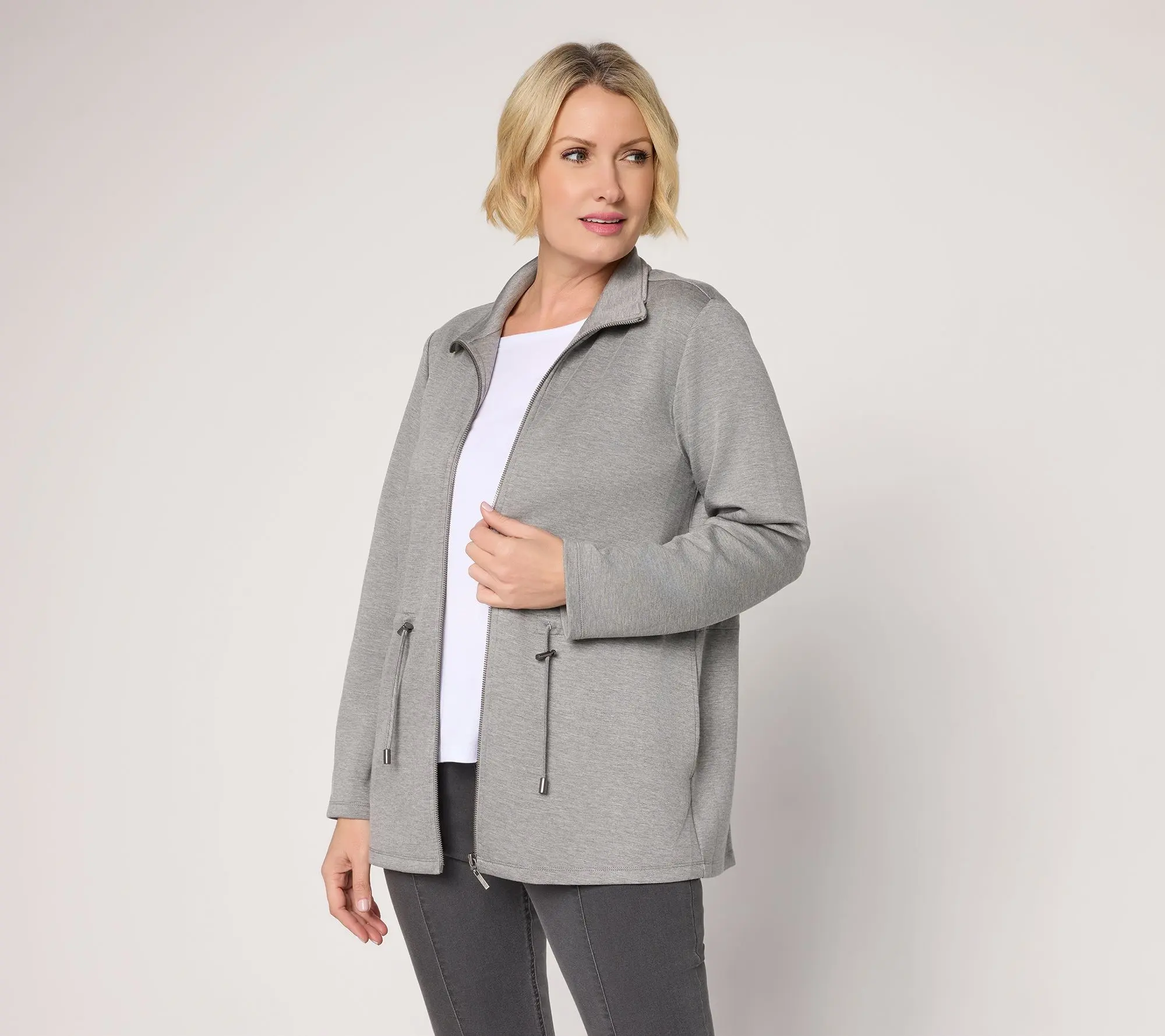 Susan Graver Weekend Petite Serene Knit Zip Front Anorak Jacket