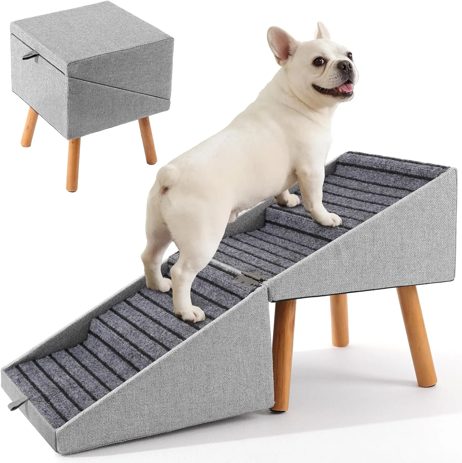 Split Ottoman Dog Ramp for Couch and Bed, Non Slip Dog Stairs for Small Medium Large Dogs Cats Puppy, Joint Support 2 in 1 Foldable Wooden Pet Steps for Senior/Injured Dogs, Space Saving