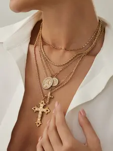 Bohemian Cross Design Y-Shaped Pendant Necklace Set, 6-Piece Fashion Jewelry Gift Box, Elegant Daily Wear & Party Accessories for Women, Dainty Cross Necklace