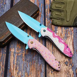 Tactical folding knife EDC multifunctional donut outdoor knife, pocket knife, fruit knife, contoured handle, includes a back clip for easy carry, quick-open design, suitable for wilderness survival emergencies, camping, hiking, DIY, fishing