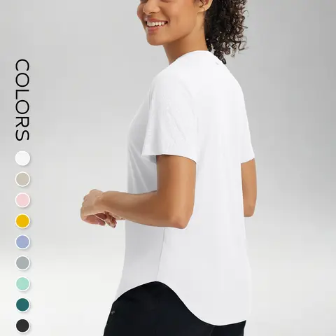 BALEAF Women's V-Neck Performance T-Shirt UPF 50+ Sun Protection Short Sleeve Quick Dry Lightweight Breathable Moisture Wicking Stretch Curved Hem Fitted Athletic Top for Running Hiking Walking Workout Travel Outdoor