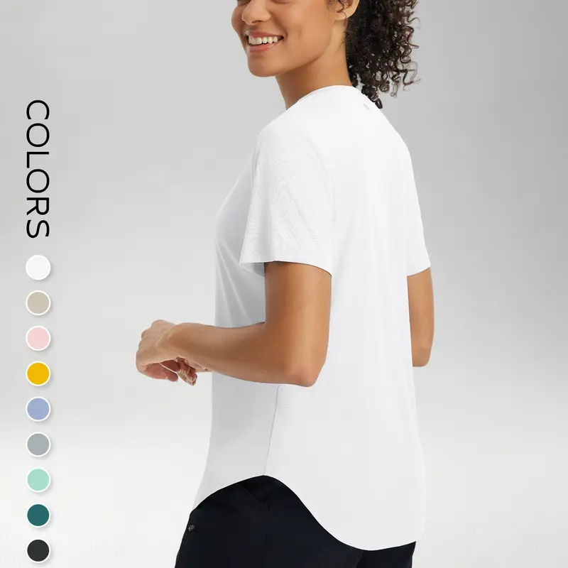 BALEAF Women's V-Neck Performance T-Shirt UPF 50+ Sun Protection Short Sleeve Quick Dry Lightweight Breathable Moisture Wicking Stretch Curved Hem Fitted Athletic Top for Running Hiking Walking Workout Travel Outdoor