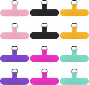 12 count Phone Tether Tab, Safety Lanyard Patch Adjustable Strap, Adjustable and Removable Universal Cell Phone Multifunctional Patch without Adhesive (6 colors)