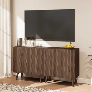 Storage Cabinet with Wavy-Pattern Doors - Two-Door Sideboard with Adjustable Shelves for Dining & Entryway